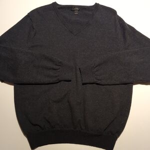 J. Crew Men's Merino Wool, Charcoal V-Neck Sweater